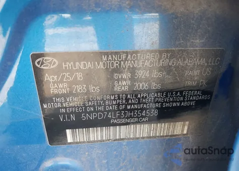2018 Hyundai Elantra Se z USA, uszkodzony, nr VIN 5NPD74LF3JH354538